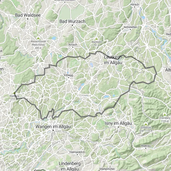 Map miniature of "Allgäu Adventure" cycling inspiration in Tübingen, Germany. Generated by Tarmacs.app cycling route planner