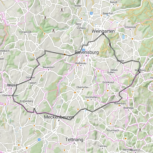 Map miniature of "The Hidden Charms of Liebenau" cycling inspiration in Tübingen, Germany. Generated by Tarmacs.app cycling route planner