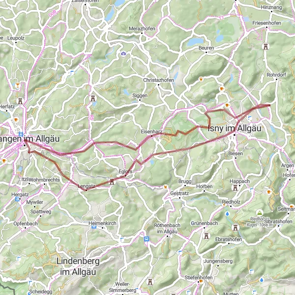 Karten-Miniaturansicht der Radinspiration "Wangen im Allgäu und Umgebung Gravel Tour" in Tübingen, Germany. Erstellt vom Tarmacs.app-Routenplaner für Radtouren