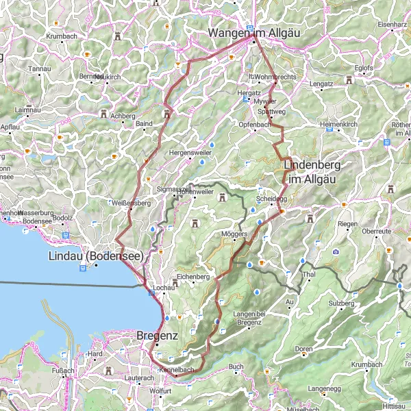 Map miniature of "Bodensee Escape" cycling inspiration in Tübingen, Germany. Generated by Tarmacs.app cycling route planner