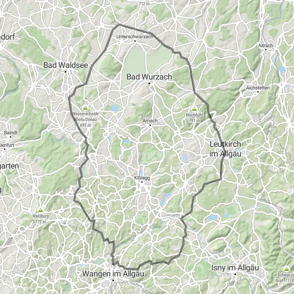 Map miniature of "Allgäu Scenic Loop" cycling inspiration in Tübingen, Germany. Generated by Tarmacs.app cycling route planner