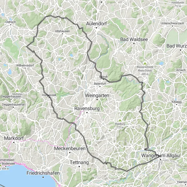 Map miniature of "Wangen to Goppertsweiler loop tour" cycling inspiration in Tübingen, Germany. Generated by Tarmacs.app cycling route planner