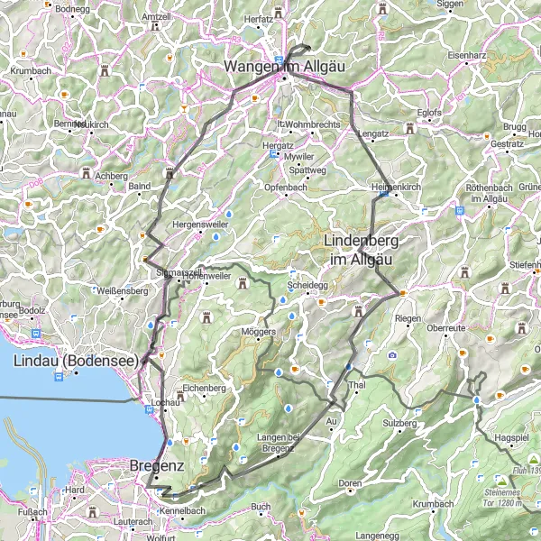 Map miniature of "Lindenberg Loop Ride" cycling inspiration in Tübingen, Germany. Generated by Tarmacs.app cycling route planner