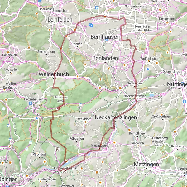 Map miniature of "Gravel Trails Around Tübingen" cycling inspiration in Tübingen, Germany. Generated by Tarmacs.app cycling route planner