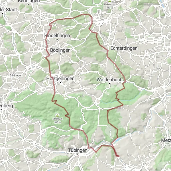 Map miniature of "Wannweil Gravel Adventure" cycling inspiration in Tübingen, Germany. Generated by Tarmacs.app cycling route planner