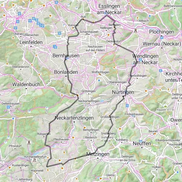 Map miniature of "The Tübingen Loop" cycling inspiration in Tübingen, Germany. Generated by Tarmacs.app cycling route planner