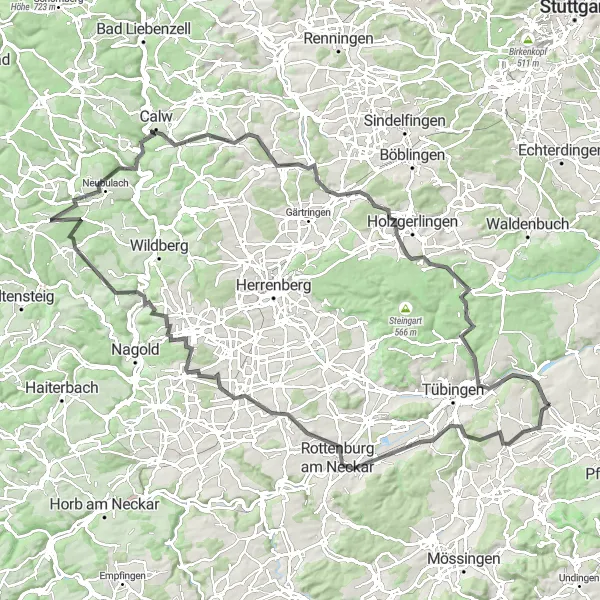 Map miniature of "The Neckar Valley Ride" cycling inspiration in Tübingen, Germany. Generated by Tarmacs.app cycling route planner