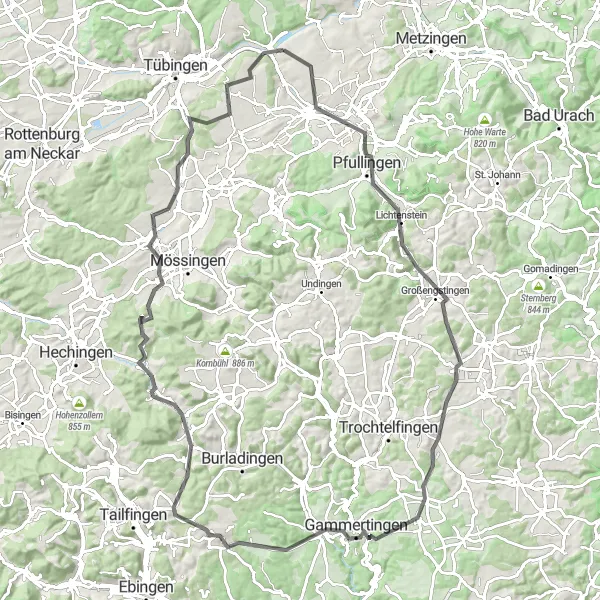 Map miniature of "The Hill Climber's Delight" cycling inspiration in Tübingen, Germany. Generated by Tarmacs.app cycling route planner