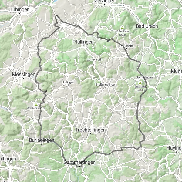 Map miniature of "Challenging Reutlingen Circuit" cycling inspiration in Tübingen, Germany. Generated by Tarmacs.app cycling route planner