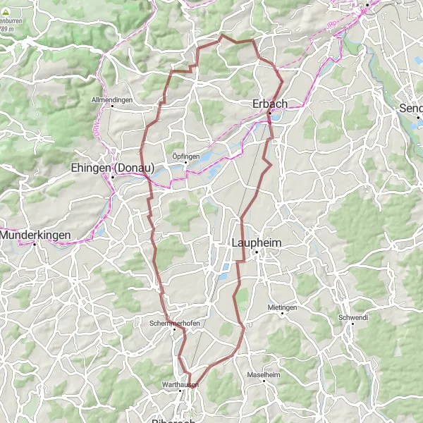 Map miniature of "The Heufelden Gravel Loop" cycling inspiration in Tübingen, Germany. Generated by Tarmacs.app cycling route planner