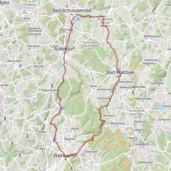 Map miniature of "Forest Loop Gravel Adventure" cycling inspiration in Tübingen, Germany. Generated by Tarmacs.app cycling route planner