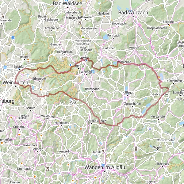 Map miniature of "Gravel Adventure" cycling inspiration in Tübingen, Germany. Generated by Tarmacs.app cycling route planner