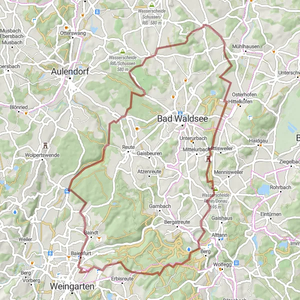 Map miniature of "Off-the-Beaten-Path" cycling inspiration in Tübingen, Germany. Generated by Tarmacs.app cycling route planner