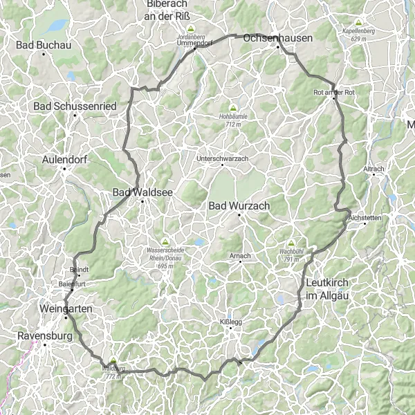 Map miniature of "Countryside Gran Fondo" cycling inspiration in Tübingen, Germany. Generated by Tarmacs.app cycling route planner