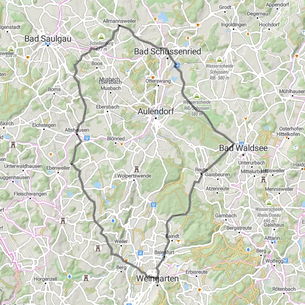 Map miniature of "Historic Villages" cycling inspiration in Tübingen, Germany. Generated by Tarmacs.app cycling route planner