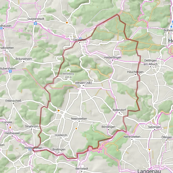 Karten-Miniaturansicht der Radinspiration "Gravel Tour um Westerstetten" in Tübingen, Germany. Erstellt vom Tarmacs.app-Routenplaner für Radtouren