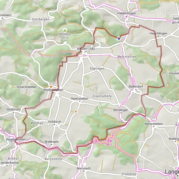 Karten-Miniaturansicht der Radinspiration "Rundtour durch die Albhochfläche" in Tübingen, Germany. Erstellt vom Tarmacs.app-Routenplaner für Radtouren