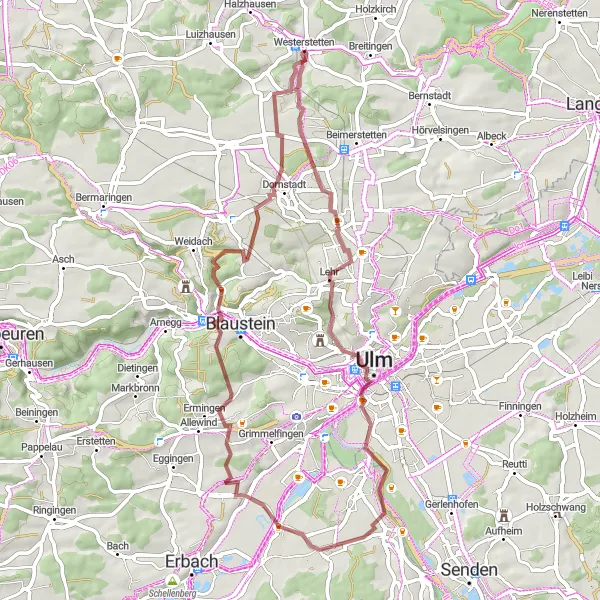 Karten-Miniaturansicht der Radinspiration "Gravel-Tour durch die Alb" in Tübingen, Germany. Erstellt vom Tarmacs.app-Routenplaner für Radtouren