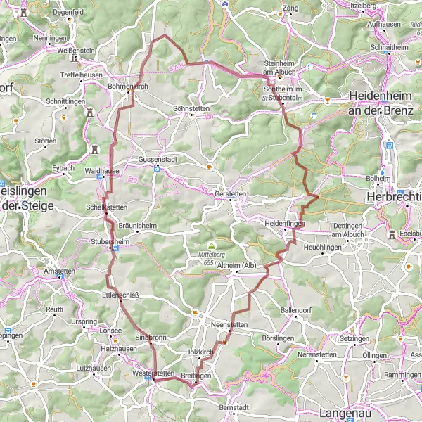 Karten-Miniaturansicht der Radinspiration "Gravel Tour in der Nähe von Westerstetten" in Tübingen, Germany. Erstellt vom Tarmacs.app-Routenplaner für Radtouren