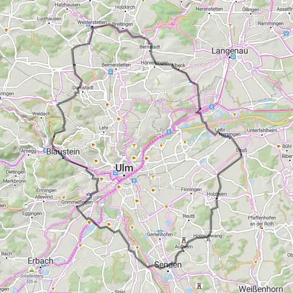 Karten-Miniaturansicht der Radinspiration "Straßentour um Westerstetten" in Tübingen, Germany. Erstellt vom Tarmacs.app-Routenplaner für Radtouren