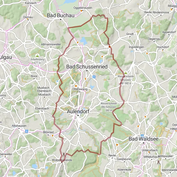 Map miniature of "The Laubbronnen Gravel Adventure" cycling inspiration in Tübingen, Germany. Generated by Tarmacs.app cycling route planner