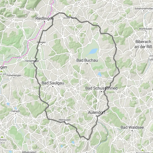 Map miniature of "Bussen Loop" cycling inspiration in Tübingen, Germany. Generated by Tarmacs.app cycling route planner