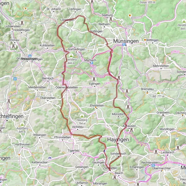 Karten-Miniaturansicht der Radinspiration "Gravel-Tour durch die vielfältige Natur rund um Zwiefalten" in Tübingen, Germany. Erstellt vom Tarmacs.app-Routenplaner für Radtouren