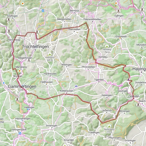 Karten-Miniaturansicht der Radinspiration "Gravel-Abenteuer durch die Natur rund um Zwiefalten" in Tübingen, Germany. Erstellt vom Tarmacs.app-Routenplaner für Radtouren
