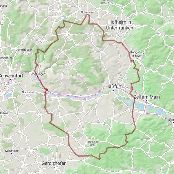 Map miniature of "Unterfranken Big Adventure" cycling inspiration in Unterfranken, Germany. Generated by Tarmacs.app cycling route planner