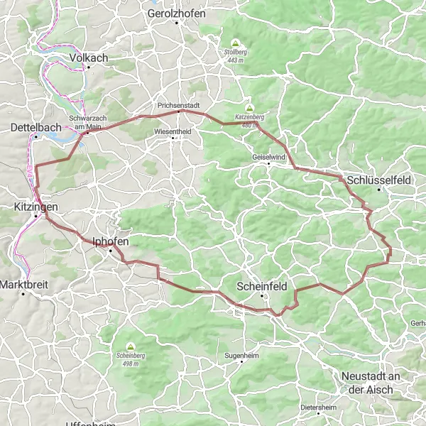 Map miniature of "Exploring the Main Valley" cycling inspiration in Unterfranken, Germany. Generated by Tarmacs.app cycling route planner