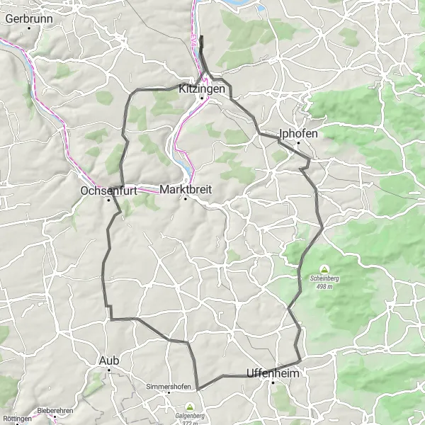 Map miniature of "Heritage Journey" cycling inspiration in Unterfranken, Germany. Generated by Tarmacs.app cycling route planner