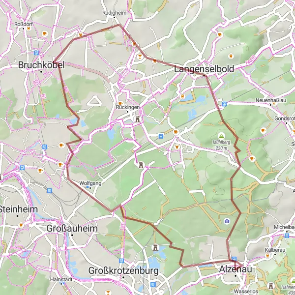 Map miniature of "Birkenkopf and Schloss Emmerichshofen Gravel Route" cycling inspiration in Unterfranken, Germany. Generated by Tarmacs.app cycling route planner