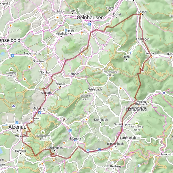 Map miniature of "Schanzenkopf and Roßbach Gravel Route" cycling inspiration in Unterfranken, Germany. Generated by Tarmacs.app cycling route planner