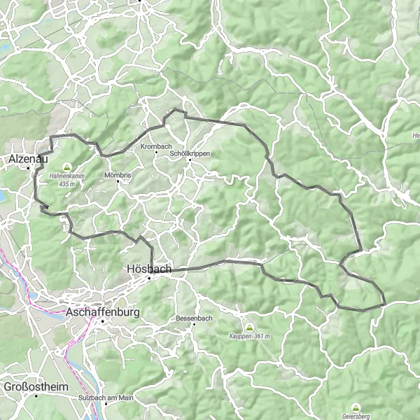 Map miniature of "Steinrücken and Haag Road Route" cycling inspiration in Unterfranken, Germany. Generated by Tarmacs.app cycling route planner