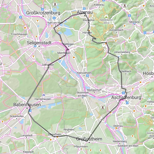 Karten-Miniaturansicht der Radinspiration "Kurze Road-Tour durch den Main-Kinzig-Kreis und Spessart" in Unterfranken, Germany. Erstellt vom Tarmacs.app-Routenplaner für Radtouren