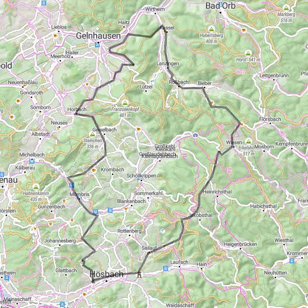 Map miniature of "Glasberg Circuit" cycling inspiration in Unterfranken, Germany. Generated by Tarmacs.app cycling route planner