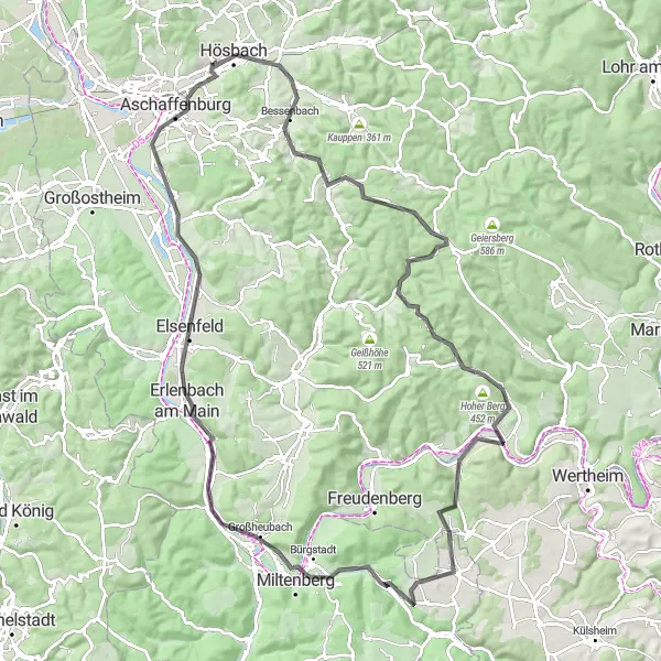 Map miniature of "Hidden Gems Road Cycling Tour" cycling inspiration in Unterfranken, Germany. Generated by Tarmacs.app cycling route planner