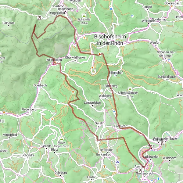 Karten-Miniaturansicht der Radinspiration "Rhön Hoch" in Unterfranken, Germany. Erstellt vom Tarmacs.app-Routenplaner für Radtouren