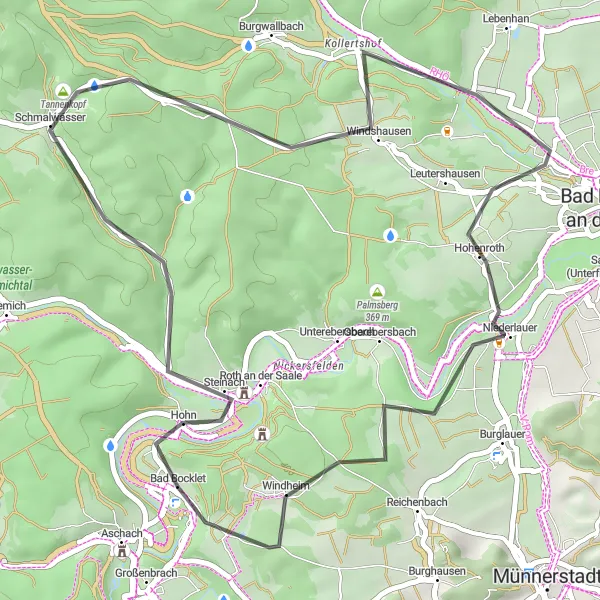 Map miniature of "The Hohn Circuit" cycling inspiration in Unterfranken, Germany. Generated by Tarmacs.app cycling route planner