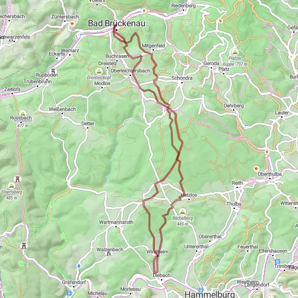 Karten-Miniaturansicht der Radinspiration "Gravel-Erkundung in der Nähe von Bad Brückenau" in Unterfranken, Germany. Erstellt vom Tarmacs.app-Routenplaner für Radtouren