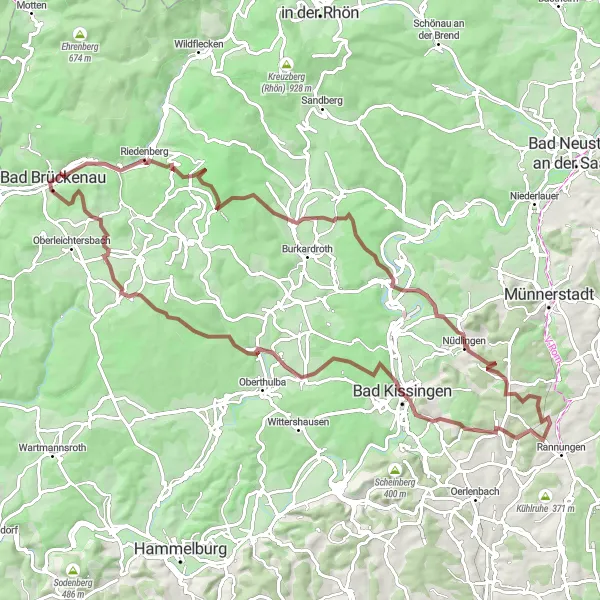Karten-Miniaturansicht der Radinspiration "Riedenberg und Pilsterköpfe Gravel Route" in Unterfranken, Germany. Erstellt vom Tarmacs.app-Routenplaner für Radtouren