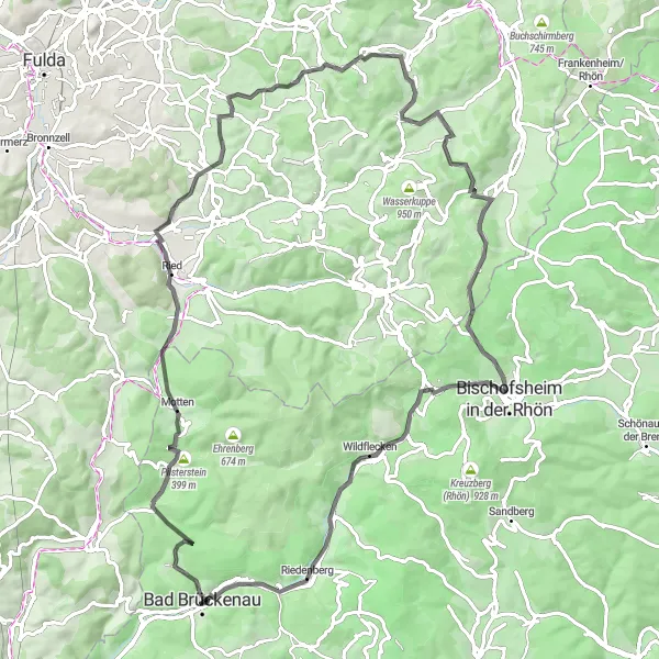 Karten-Miniaturansicht der Radinspiration "Die Naturwunder rund um Bad Brückenau" in Unterfranken, Germany. Erstellt vom Tarmacs.app-Routenplaner für Radtouren