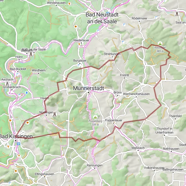 Map miniature of "Rural Gravel Escape" cycling inspiration in Unterfranken, Germany. Generated by Tarmacs.app cycling route planner