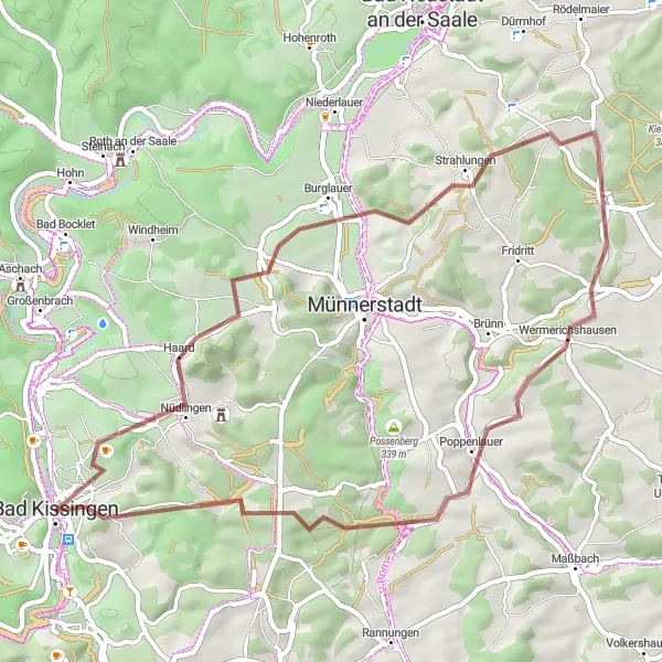 Map miniature of "Burglauer Gravel Adventure" cycling inspiration in Unterfranken, Germany. Generated by Tarmacs.app cycling route planner