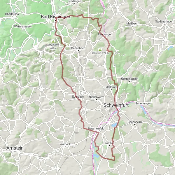 Map miniature of "Exploring Bad Kissingen's Countryside" cycling inspiration in Unterfranken, Germany. Generated by Tarmacs.app cycling route planner