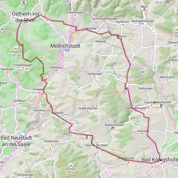 Map miniature of "Rhön Adventure" cycling inspiration in Unterfranken, Germany. Generated by Tarmacs.app cycling route planner