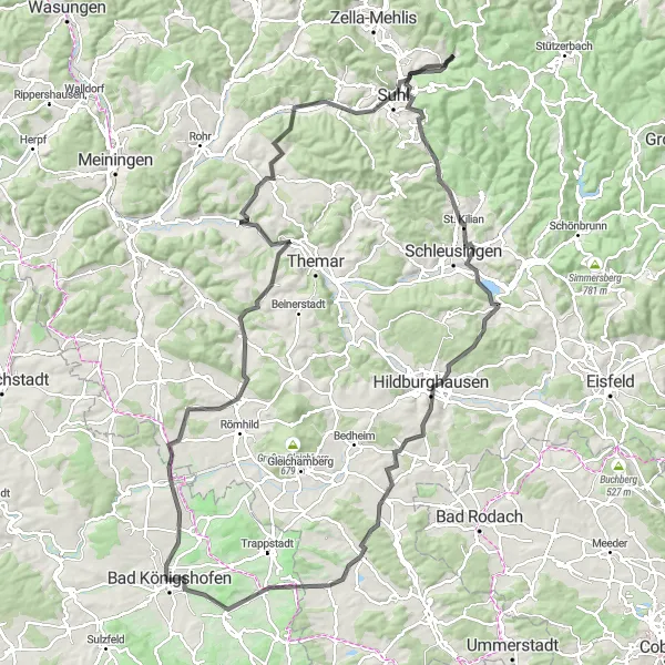 Karten-Miniaturansicht der Radinspiration "Grabfeld Panoramaweg" in Unterfranken, Germany. Erstellt vom Tarmacs.app-Routenplaner für Radtouren