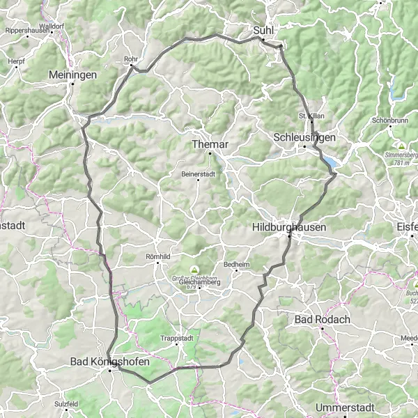Karten-Miniaturansicht der Radinspiration "Herausfordernde Rhön-Expedition" in Unterfranken, Germany. Erstellt vom Tarmacs.app-Routenplaner für Radtouren