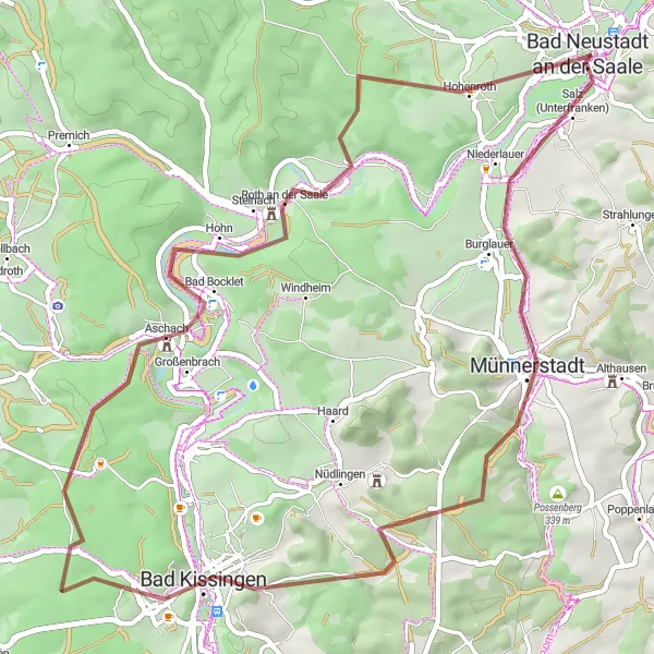 Map miniature of "The Rhön Forest Loop" cycling inspiration in Unterfranken, Germany. Generated by Tarmacs.app cycling route planner