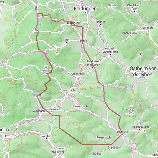 Map miniature of "Wilderness Gravel Ride" cycling inspiration in Unterfranken, Germany. Generated by Tarmacs.app cycling route planner